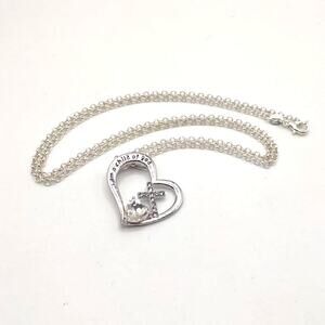 925 Silver Necklace w/ Zircon Heart Cross Pendant Christian Birthday Gift  -NEW!